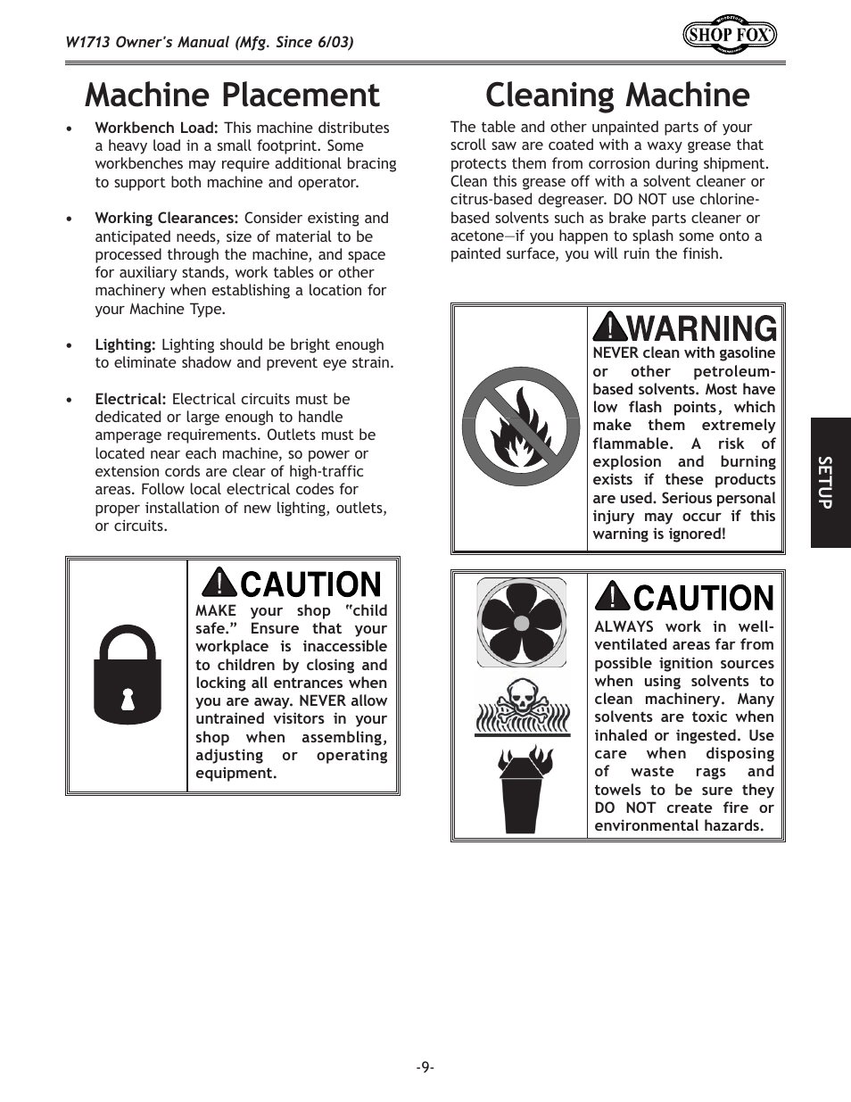 Cleaning machine, Machine placement | Woodstock W1713 User Manual | Page 11 / 32