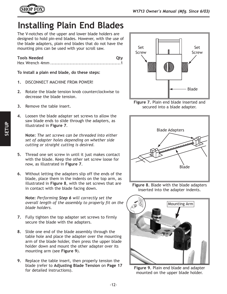 Installing plain end blades | Woodstock W1713 User Manual | Page 14 / 32