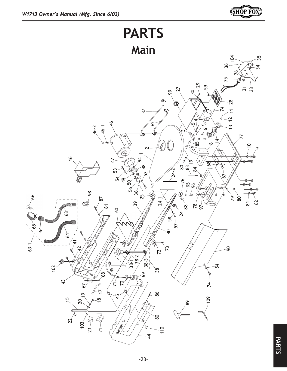 Parts, Main, Pa rt s | Woodstock W1713 User Manual | Page 25 / 32