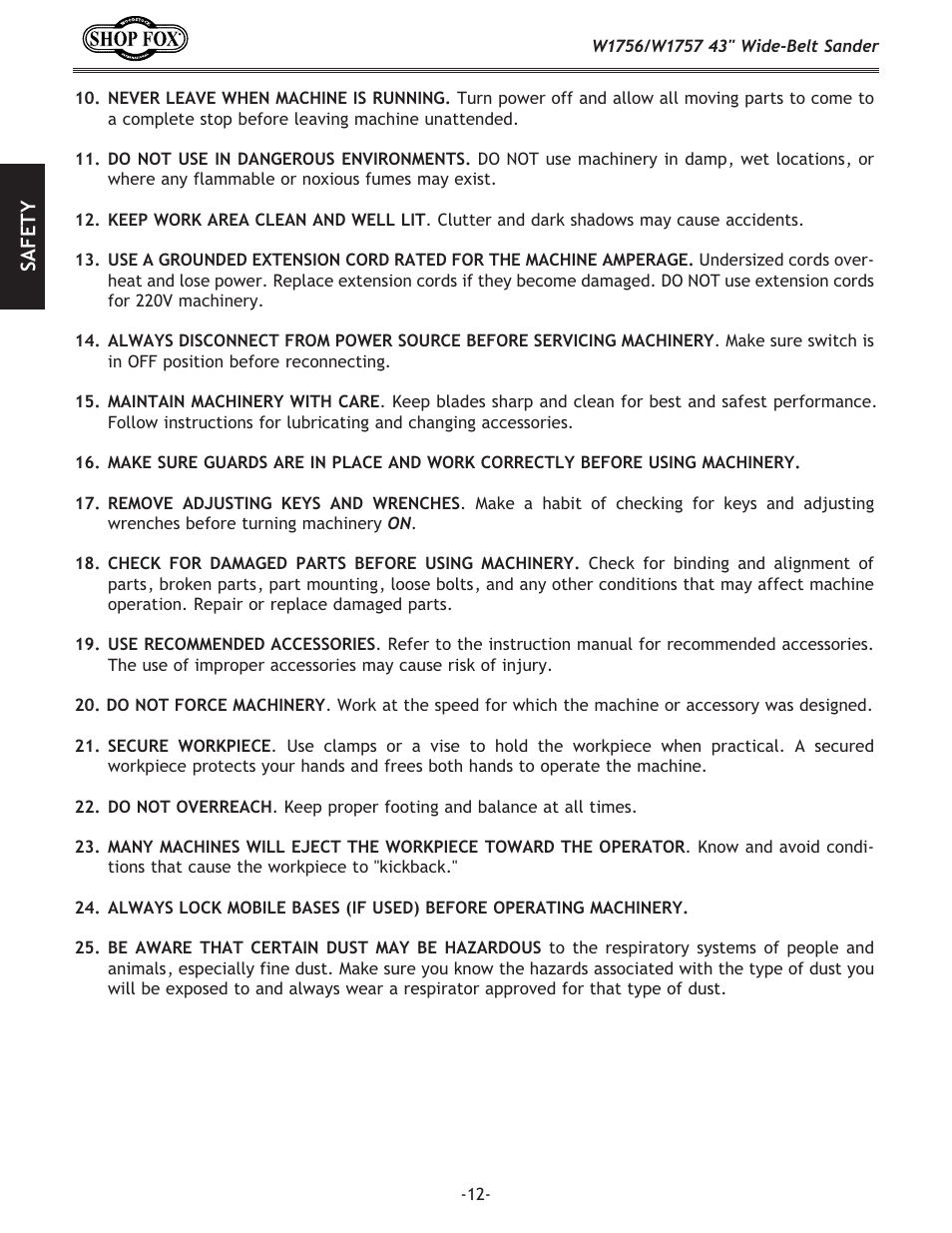 Woodstock SHOP FOX W1756 User Manual | Page 14 / 84