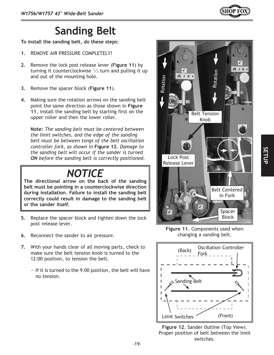 Sanding belt, Notice | Woodstock SHOP FOX W1756 User Manual | Page 21 / 84