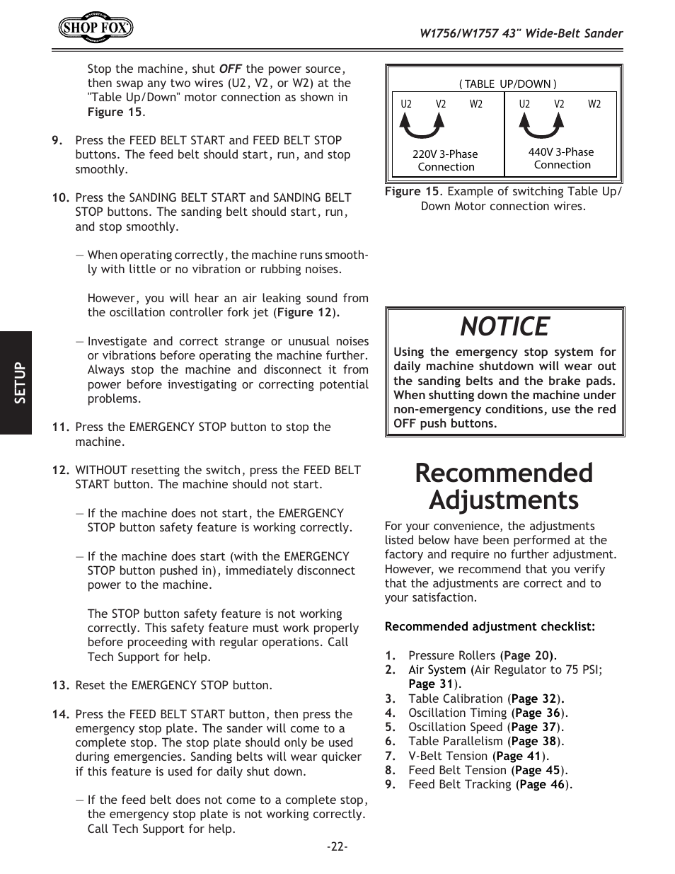 Recommended adjustments, Notice | Woodstock SHOP FOX W1756 User Manual | Page 24 / 84