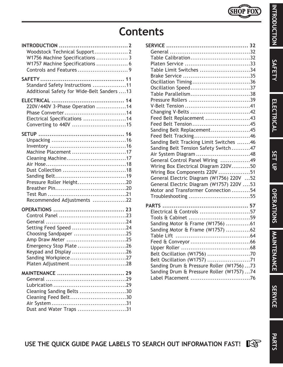 Woodstock SHOP FOX W1756 User Manual | Page 3 / 84