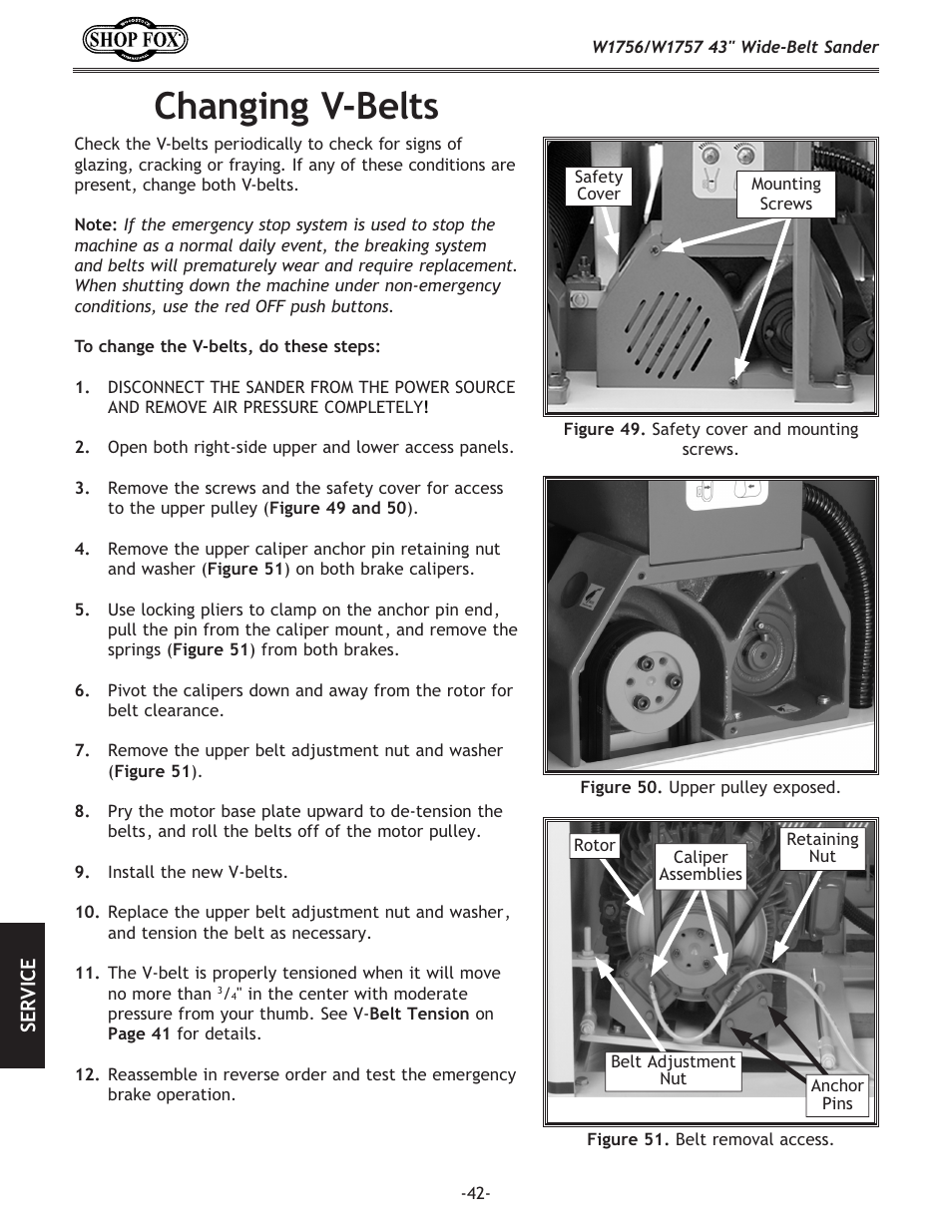 Changing v-belts | Woodstock SHOP FOX W1756 User Manual | Page 44 / 84