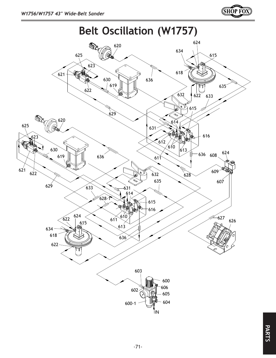 Belt oscillation (w1757), Pa rt s | Woodstock SHOP FOX W1756 User Manual | Page 73 / 84