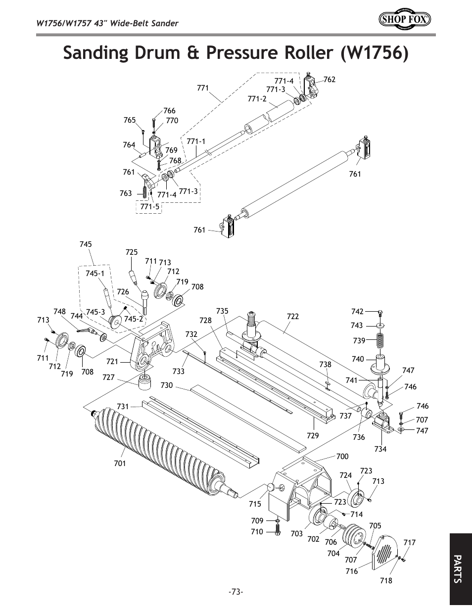 Sanding drum & pressure roller (w1756), Pa rt s | Woodstock SHOP FOX W1756 User Manual | Page 75 / 84