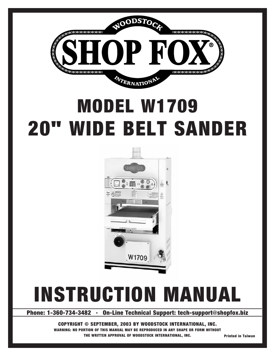 Woodstock SHOP FOX W1709 User Manual | 52 pages