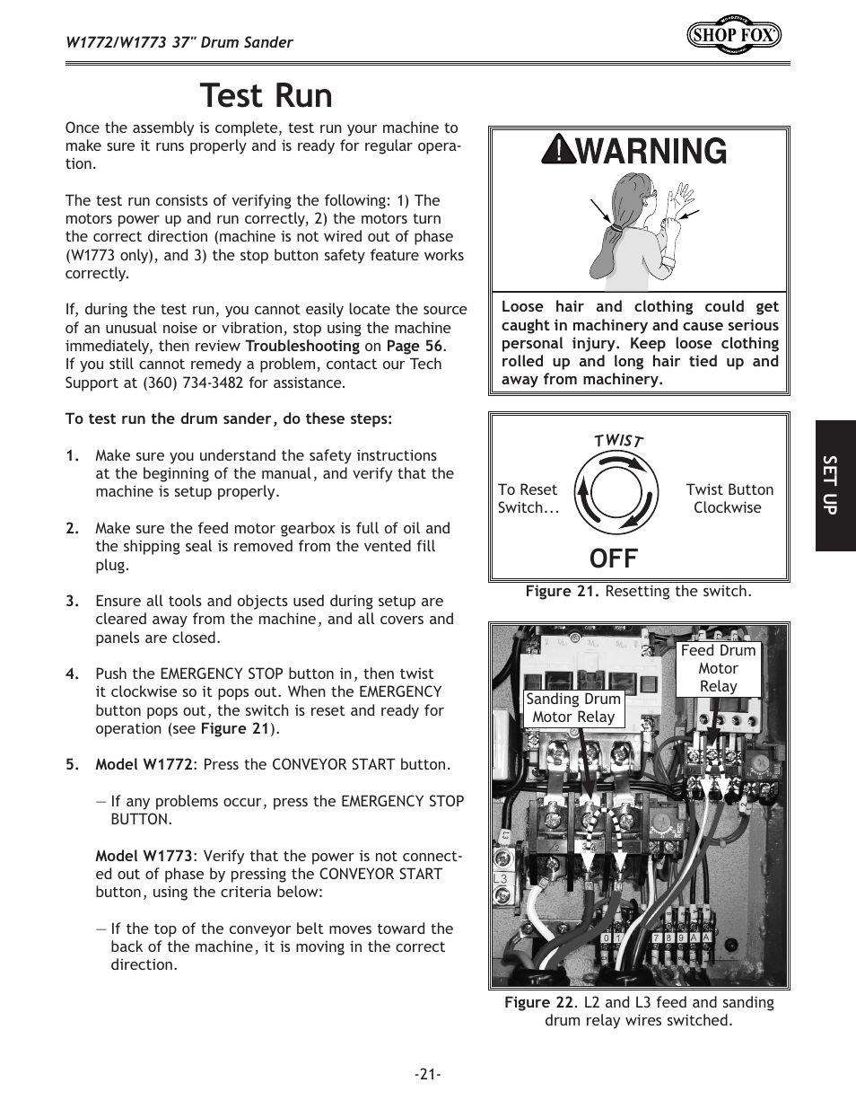 Test run | Woodstock SHOP FOX W1772 User Manual | Page 23 / 72