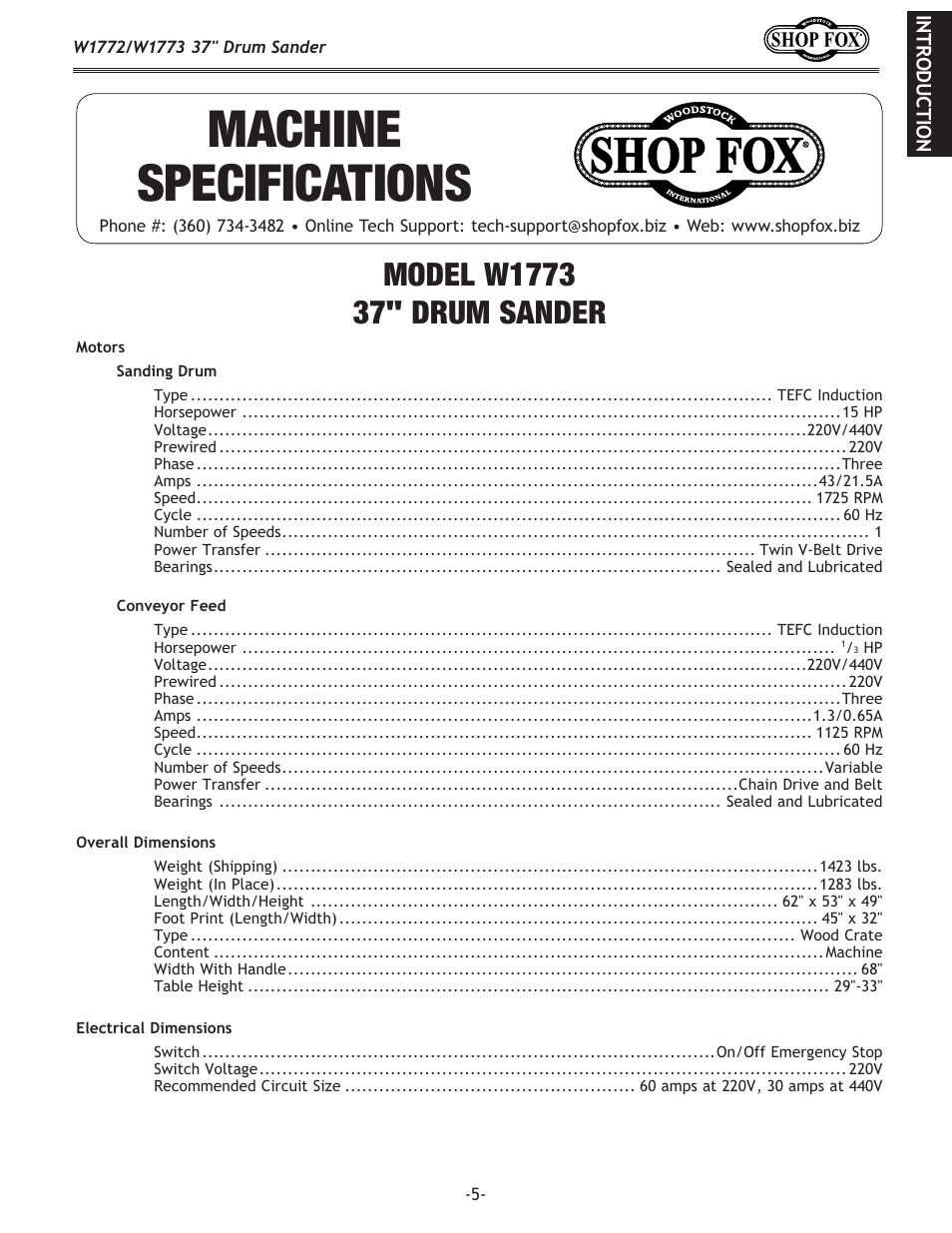 Woodstock SHOP FOX W1772 User Manual | Page 7 / 72