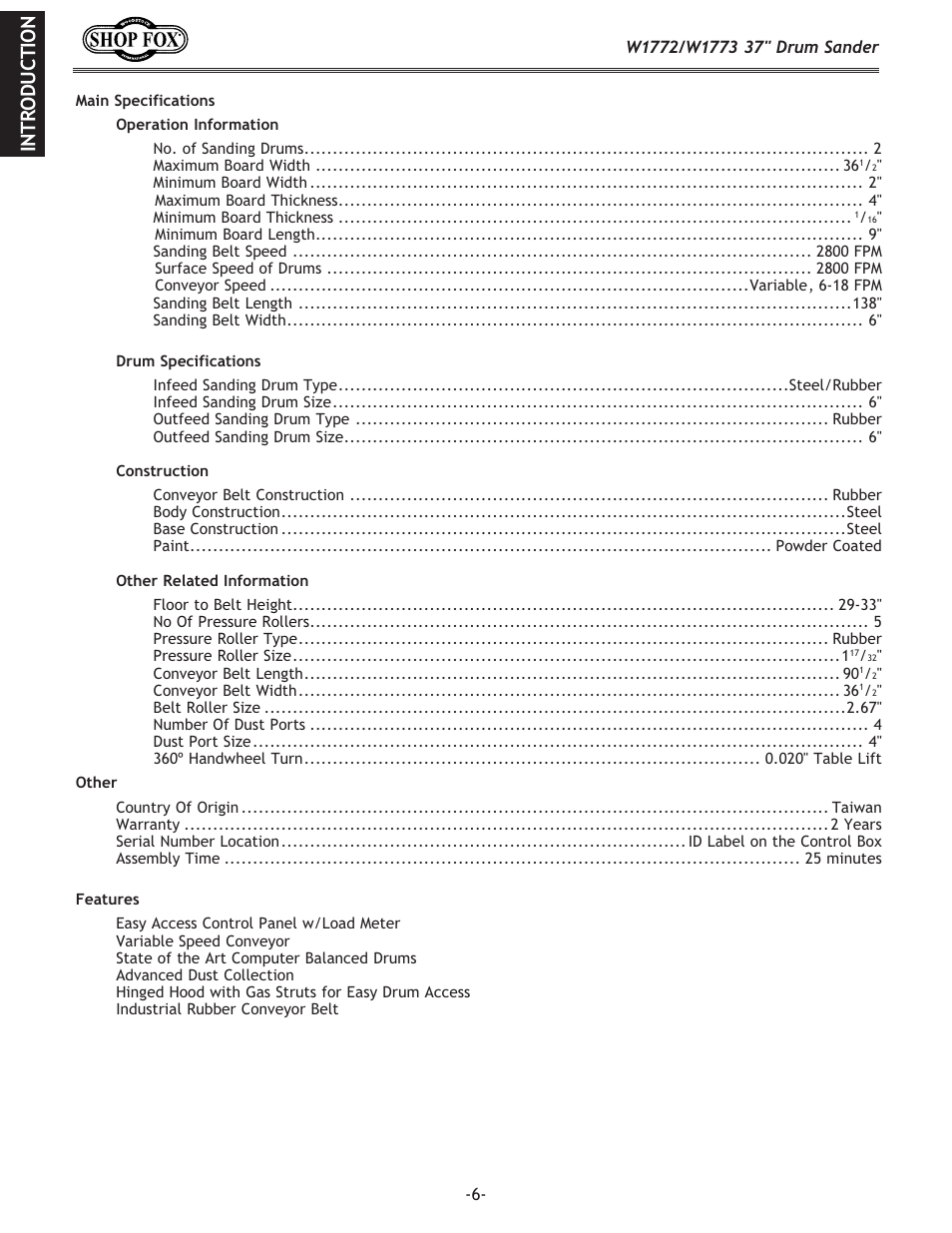 Woodstock SHOP FOX W1772 User Manual | Page 8 / 72