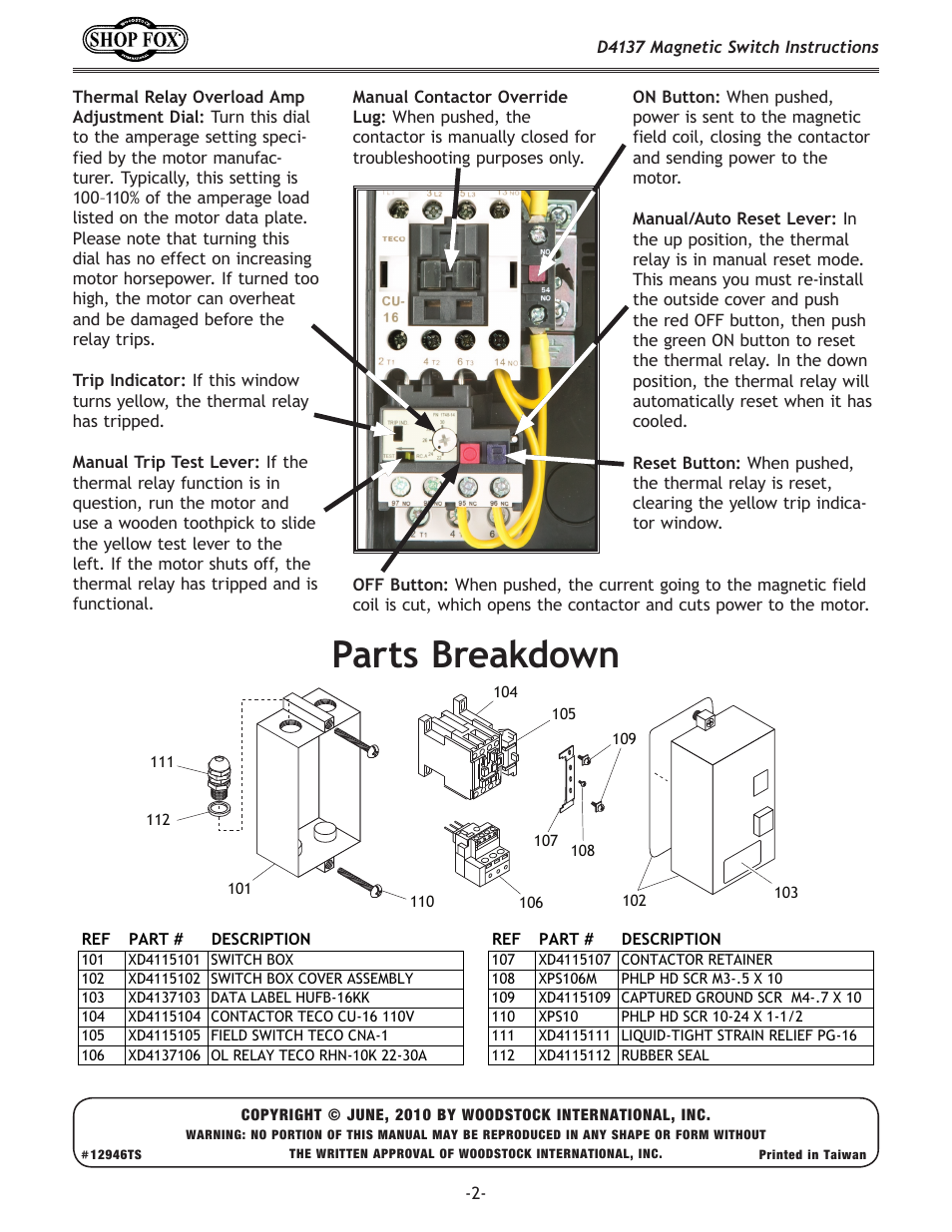 Parts breakdown | Woodstock D4137 User Manual | Page 2 / 2