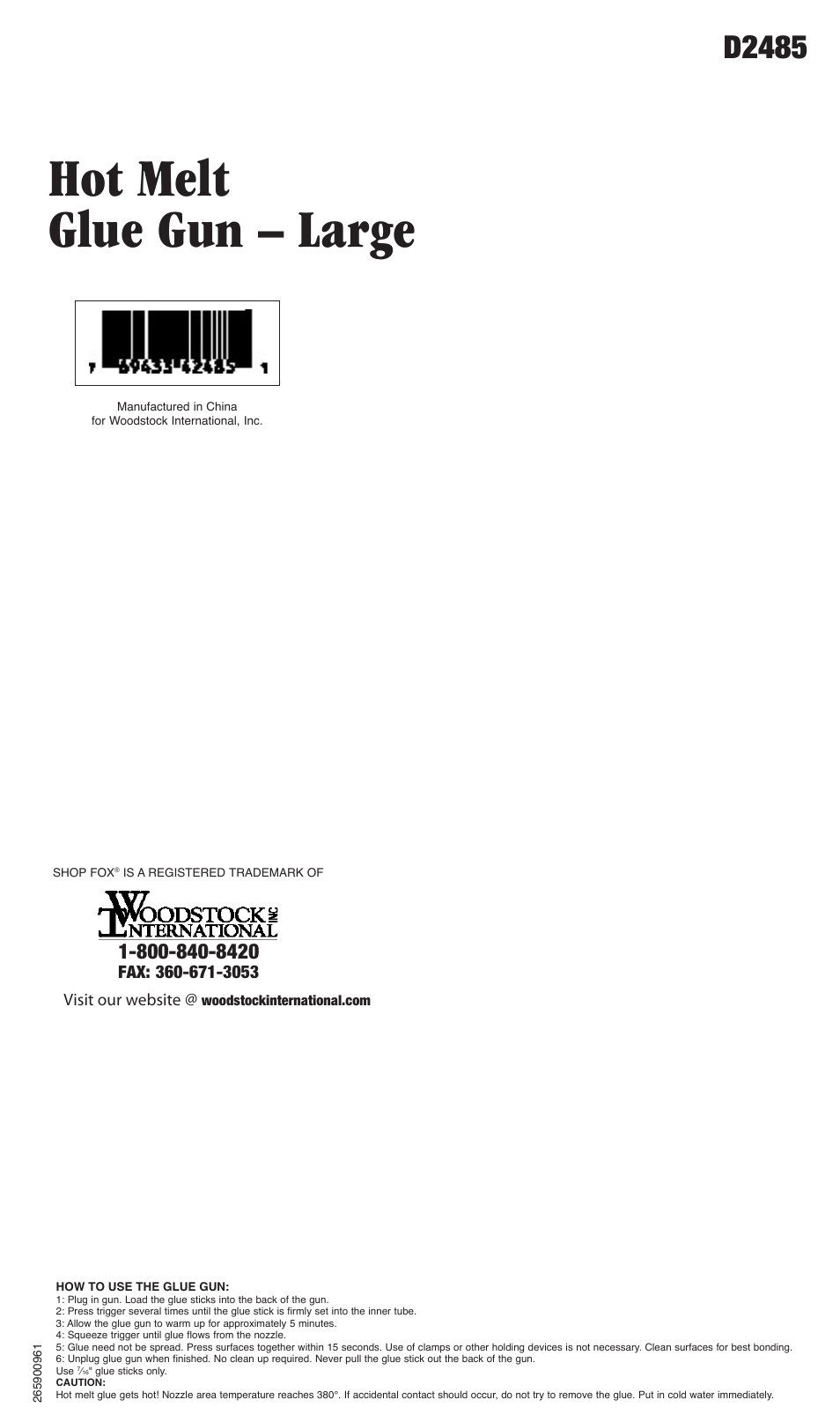 Woodstock D2485 User Manual | 1 page