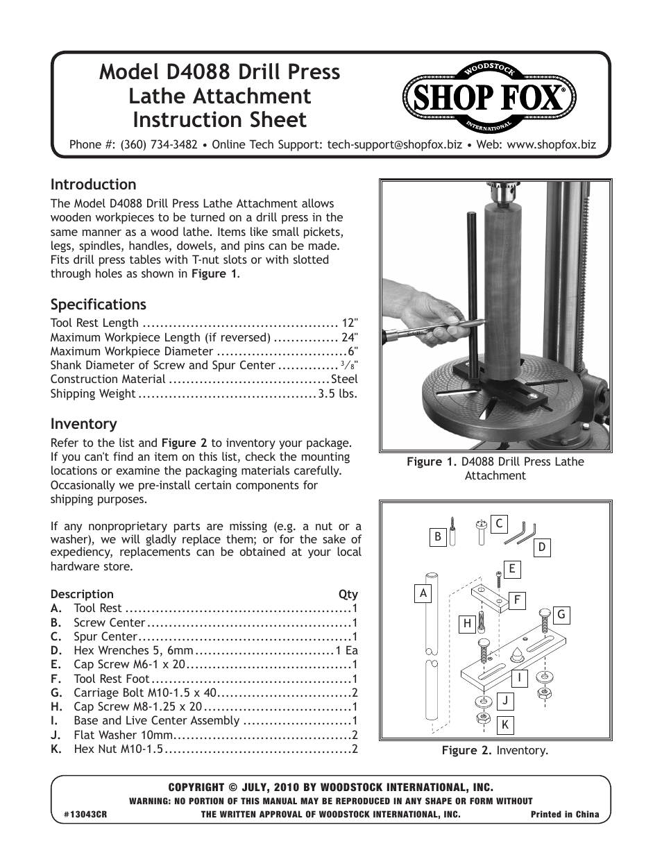 Woodstock D4088 User Manual | 4 pages