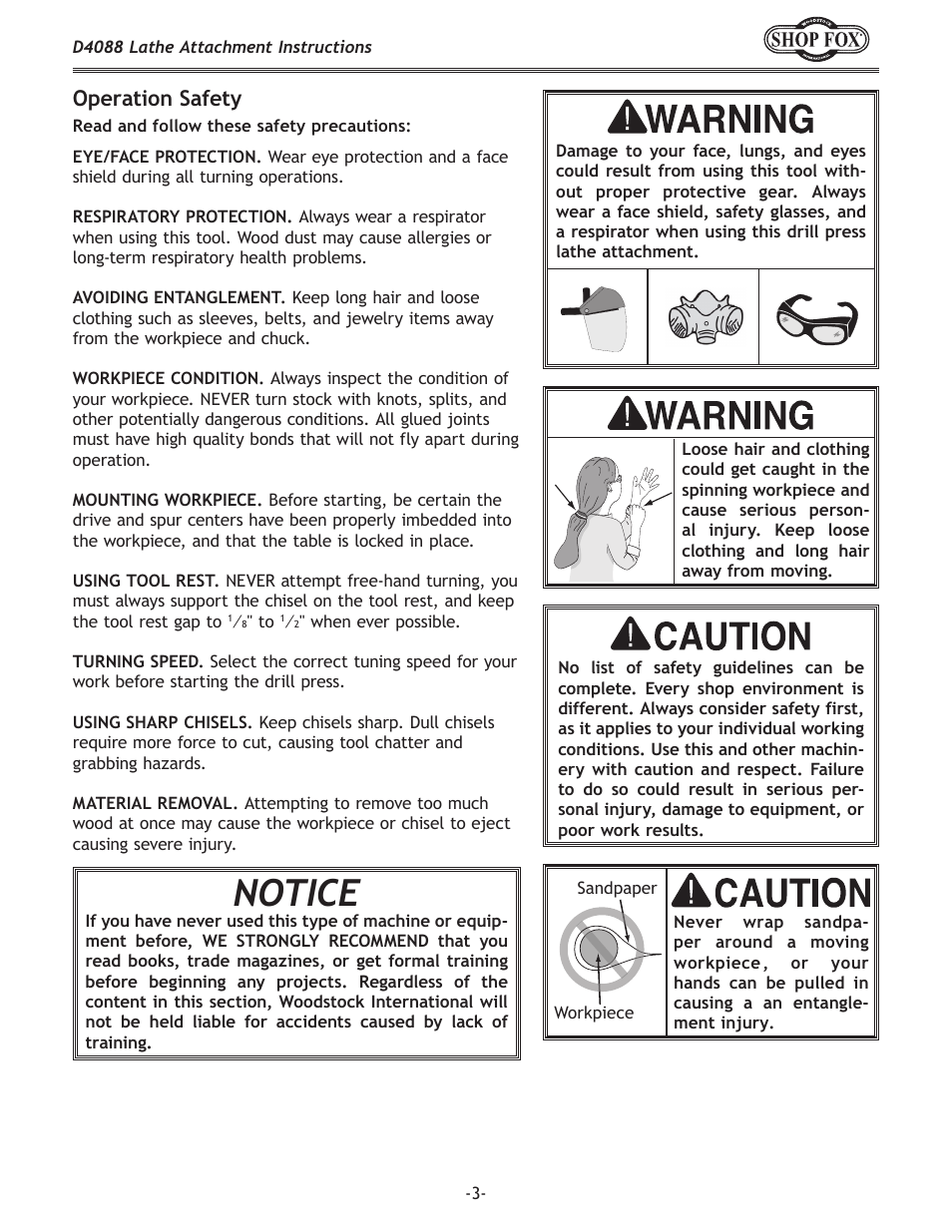 Notice, Operation safety | Woodstock D4088 User Manual | Page 3 / 4