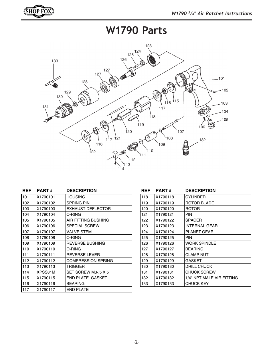 W1790 parts | Woodstock SHOP FOX W1790 User Manual | Page 2 / 2