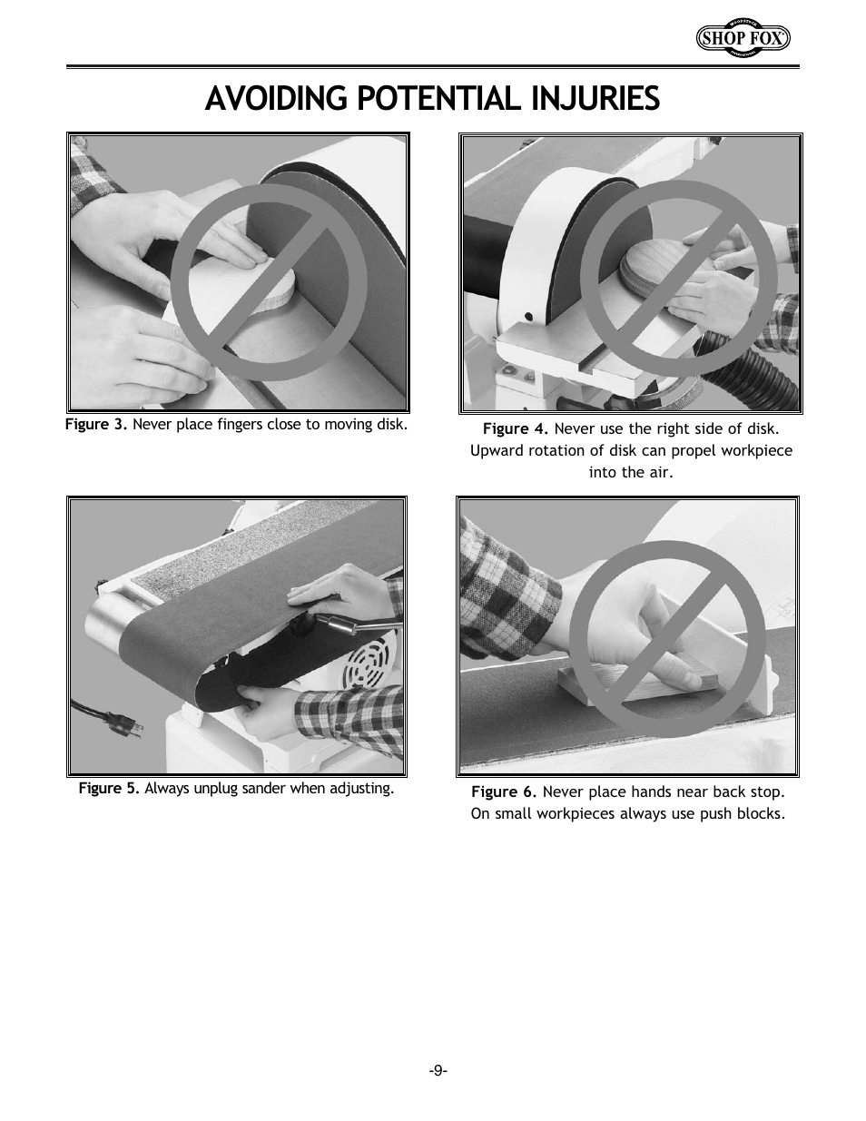 Avoiding potential injuries | Woodstock Combination Model User Manual | Page 12 / 39