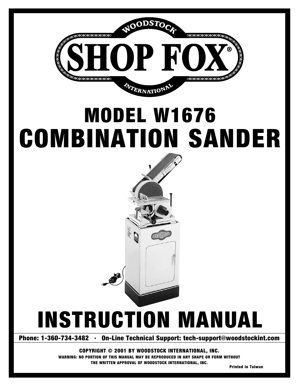 Combination sander, Instruction manual, Model w1676 | Woodstock Combination Model User Manual | Page 2 / 39
