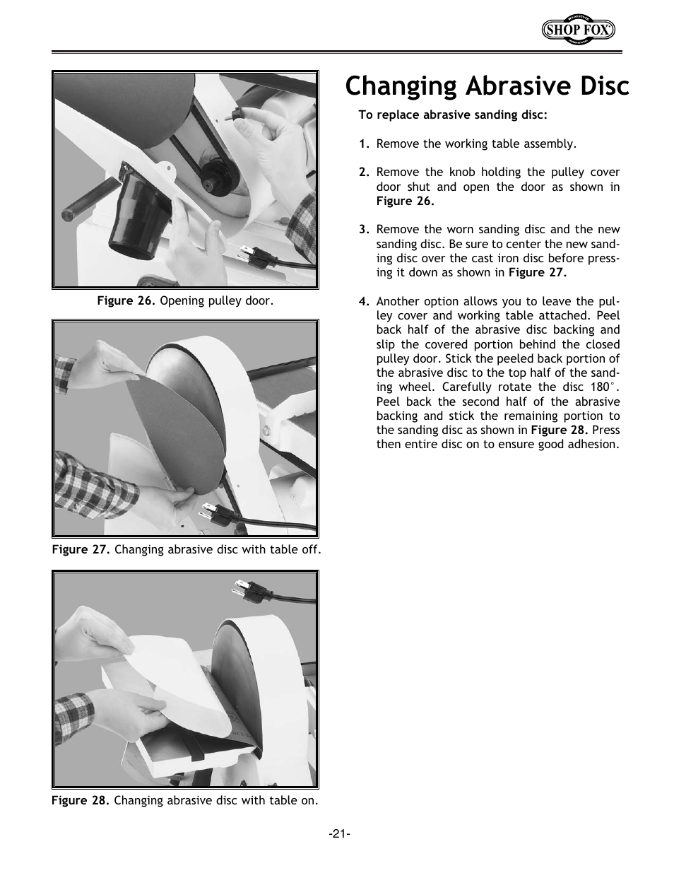 Changing abrasive disc | Woodstock Combination Model User Manual | Page 24 / 39