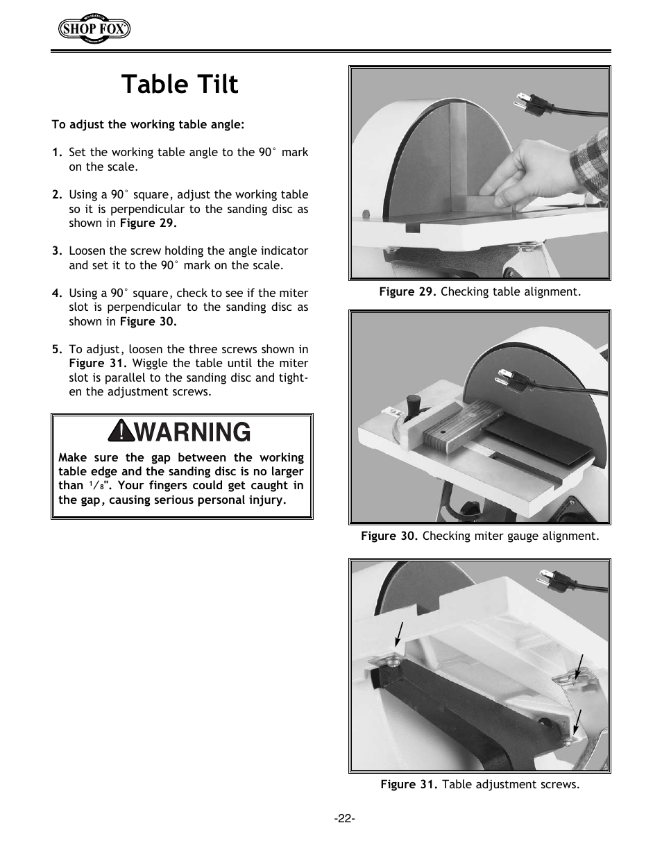 Table tilt | Woodstock Combination Model User Manual | Page 25 / 39