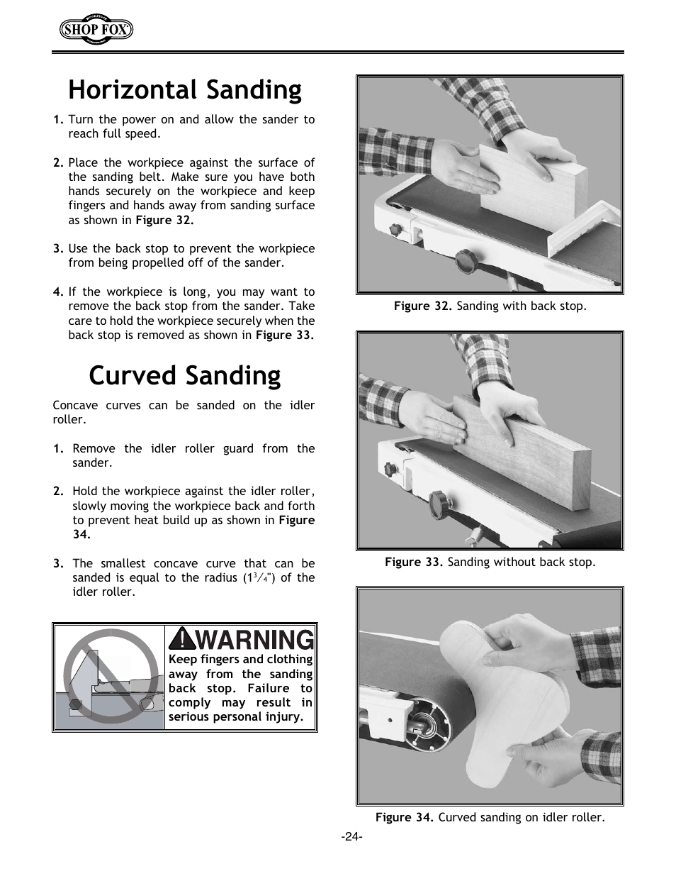 Horizontal sanding, Curved sanding | Woodstock Combination Model User Manual | Page 27 / 39