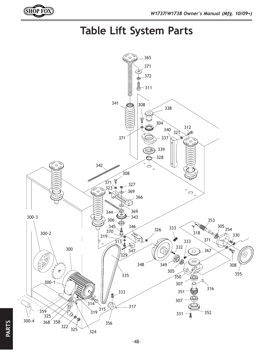 Table lift system parts, Pa rt s | Woodstock SHOP FOX W1737 User Manual | Page 50 / 68