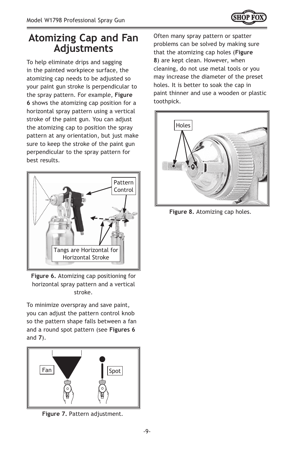 Atomizing cap and fan adjustments | Woodstock W1798 User Manual | Page 11 / 20