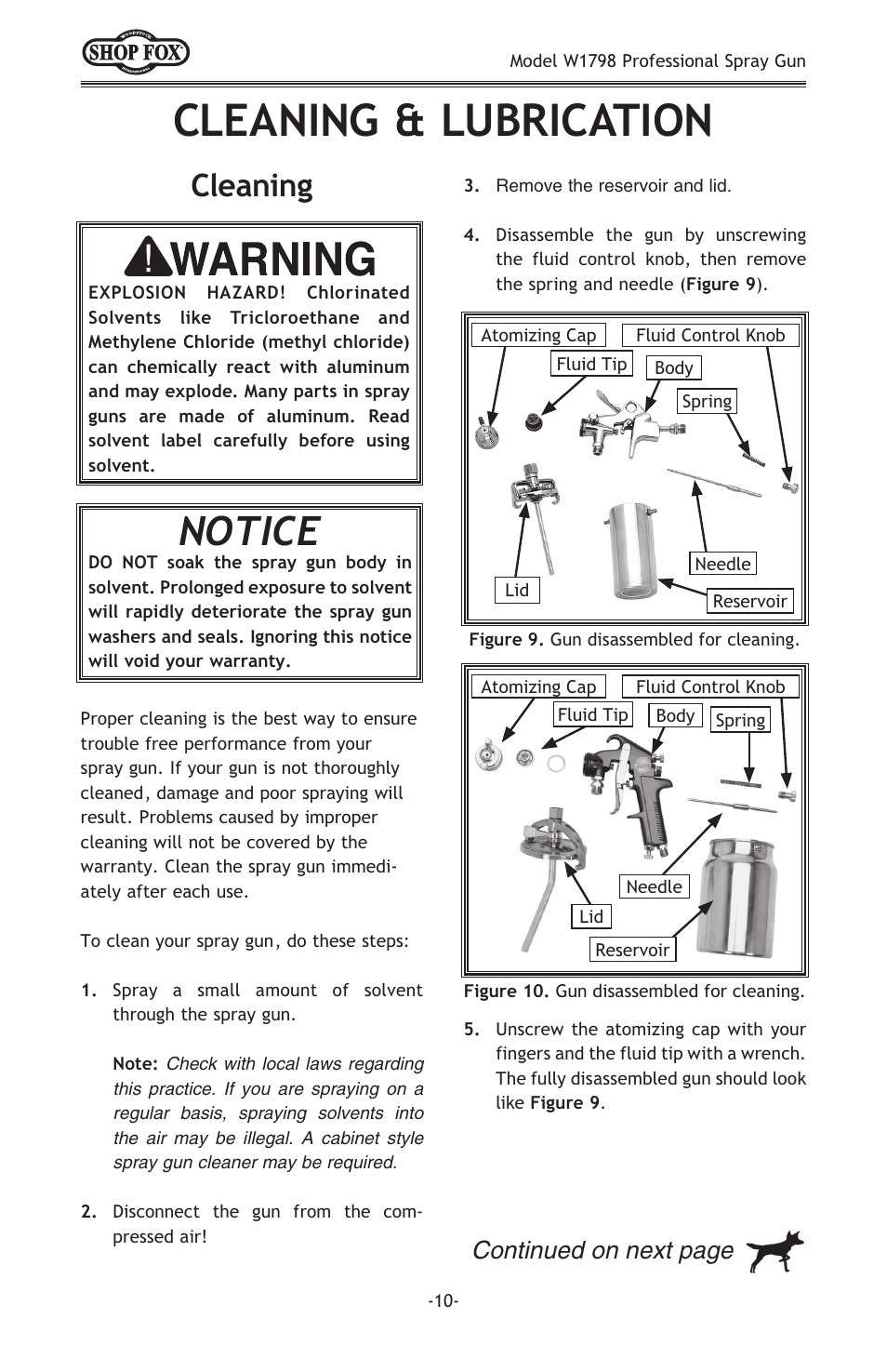 Cleaning & lubrication, Notice, Cleaning | Continued on next page | Woodstock W1798 User Manual | Page 12 / 20