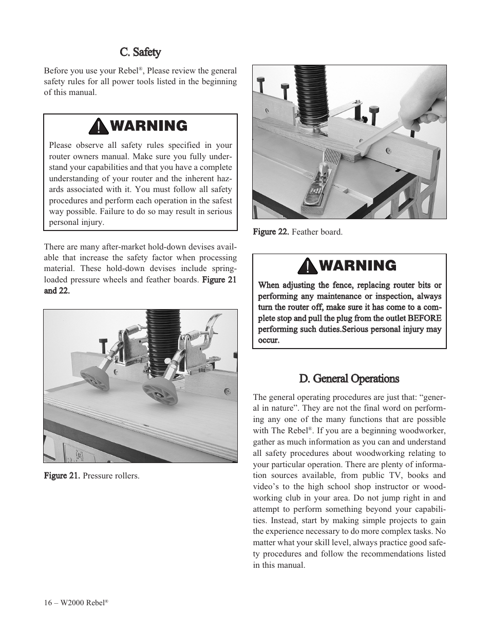 Dd.. g geen neerraall o op peerraattiio on nss, Cc.. s saaffeetty y | Woodstock REBEL W2000 User Manual | Page 17 / 25