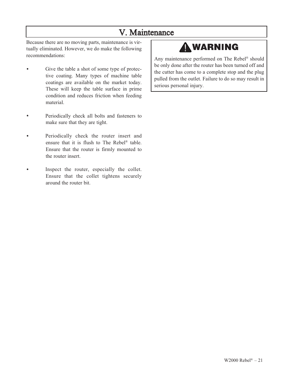 Vv.. m maaiin ntteen naan nccee | Woodstock REBEL W2000 User Manual | Page 22 / 25