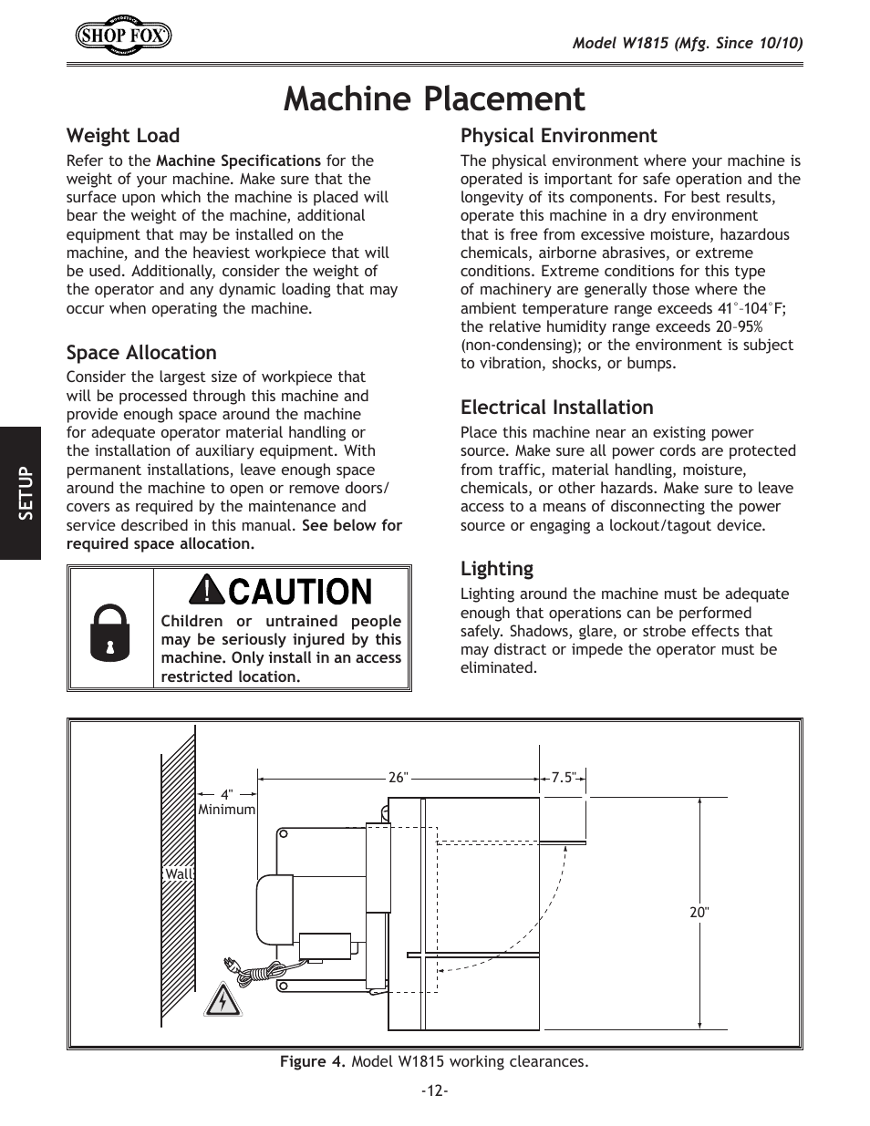 Machine placement | Woodstock W1815 User Manual | Page 14 / 36