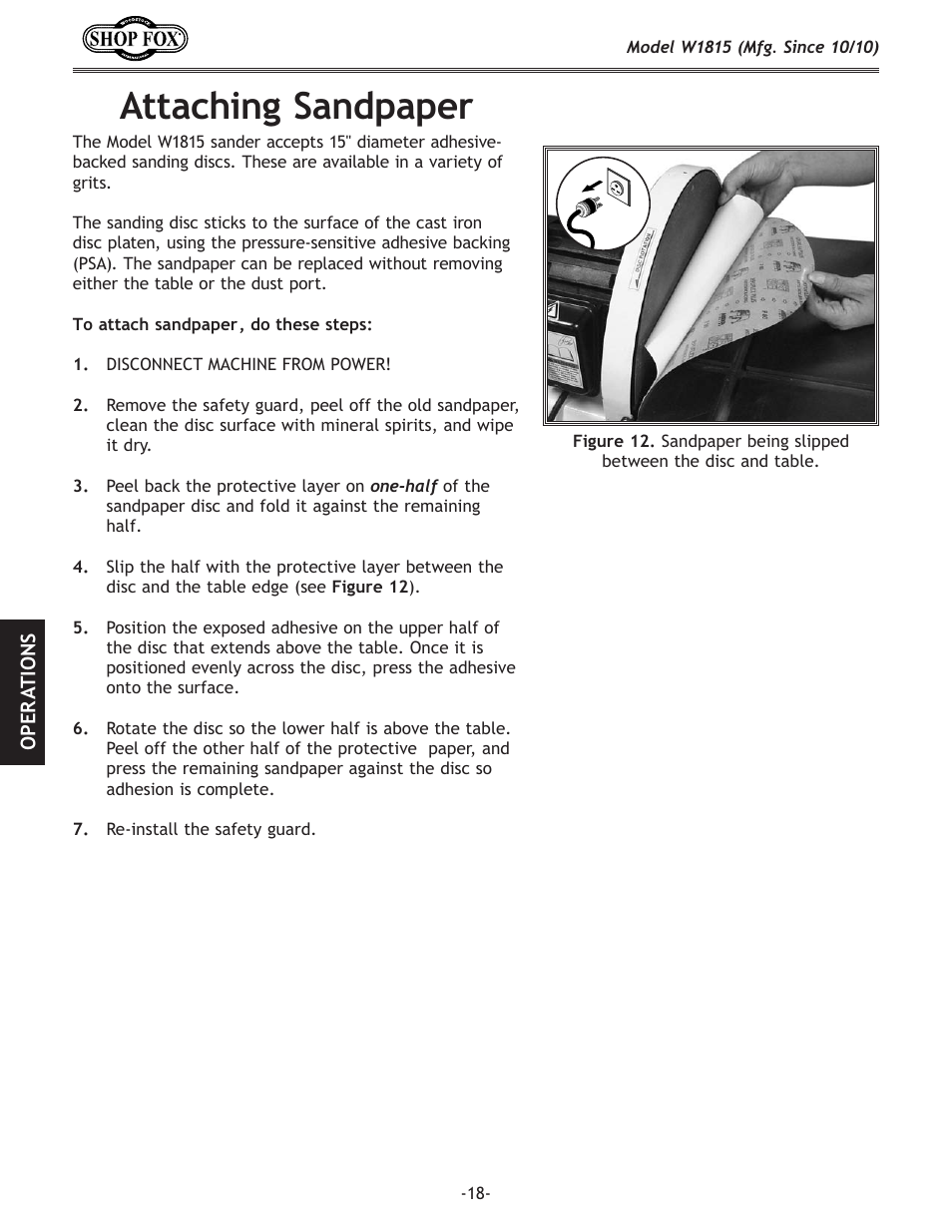 Attaching sandpaper | Woodstock W1815 User Manual | Page 20 / 36