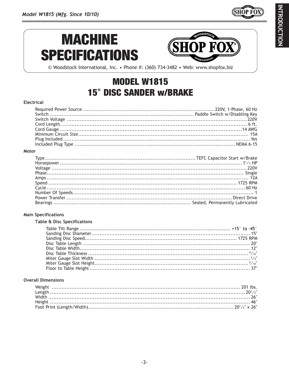 Woodstock W1815 User Manual | Page 5 / 36