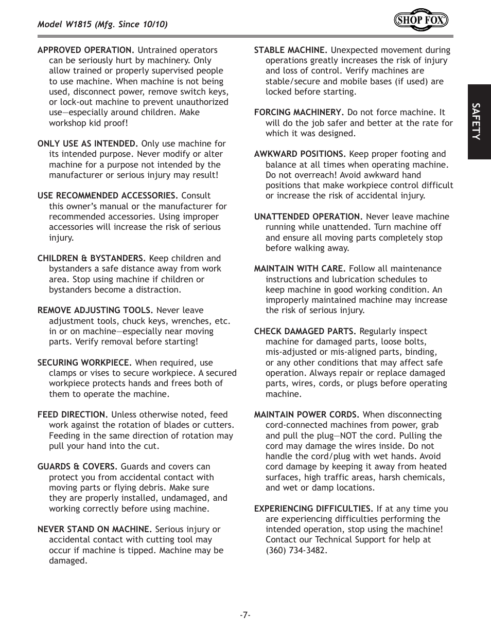 Woodstock W1815 User Manual | Page 9 / 36