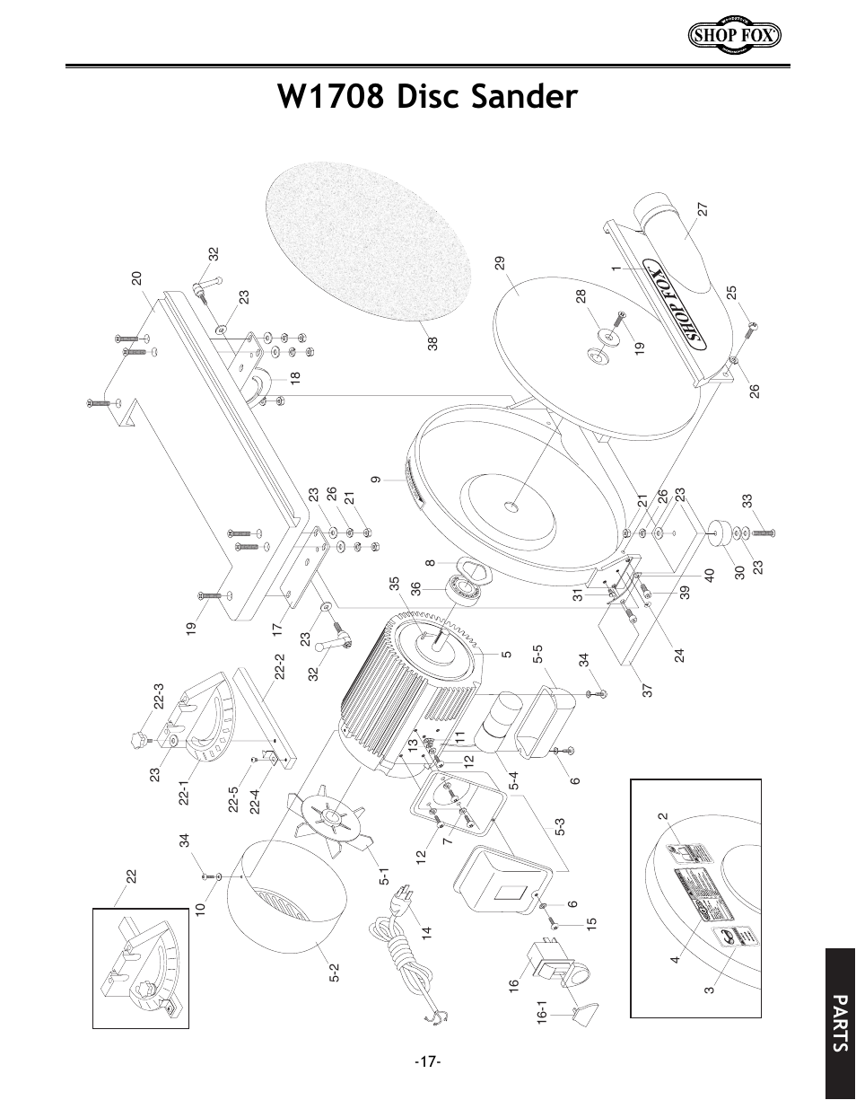 W1708 disc sander, Parts | Woodstock W1708 User Manual | Page 19 / 24