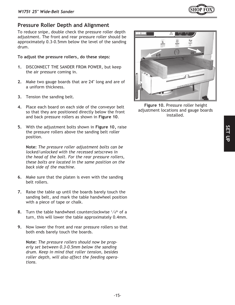 Pressure roller depth and alignment | Woodstock W1751 User Manual | Page 17 / 60