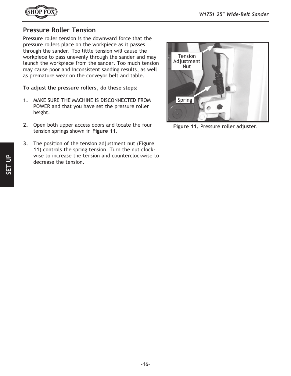 Pressure roller tension | Woodstock W1751 User Manual | Page 18 / 60