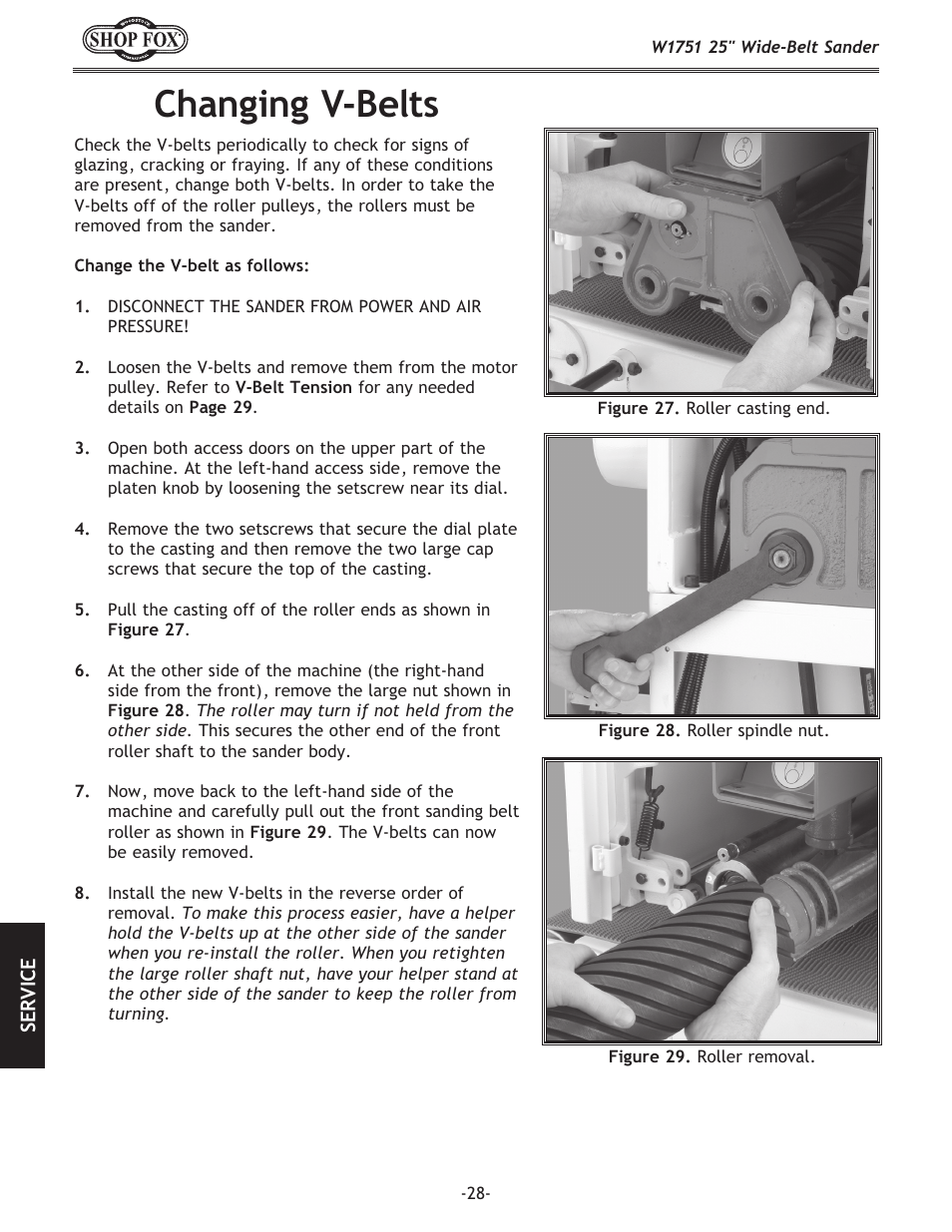 Changing v-belts | Woodstock W1751 User Manual | Page 30 / 60