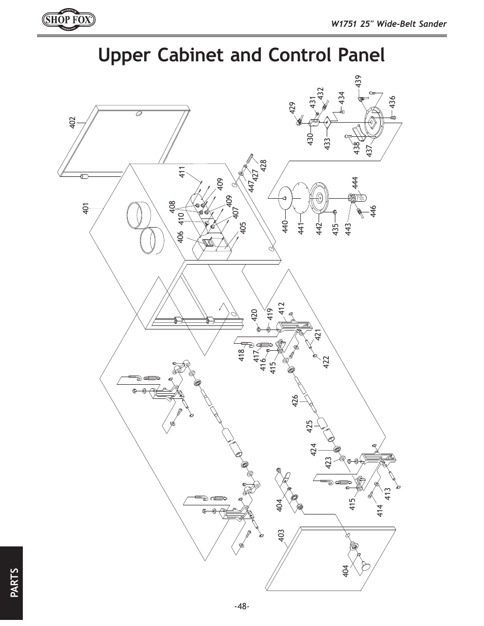 Upper cabinet and control panel, Pa rt s | Woodstock W1751 User Manual | Page 50 / 60