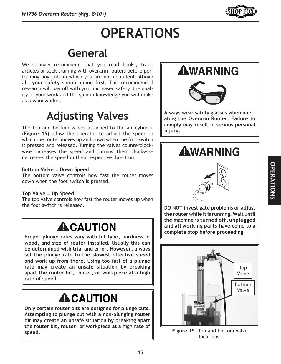 Operations, General, Adjusting valves | Woodstock W1736 User Manual | Page 17 / 28