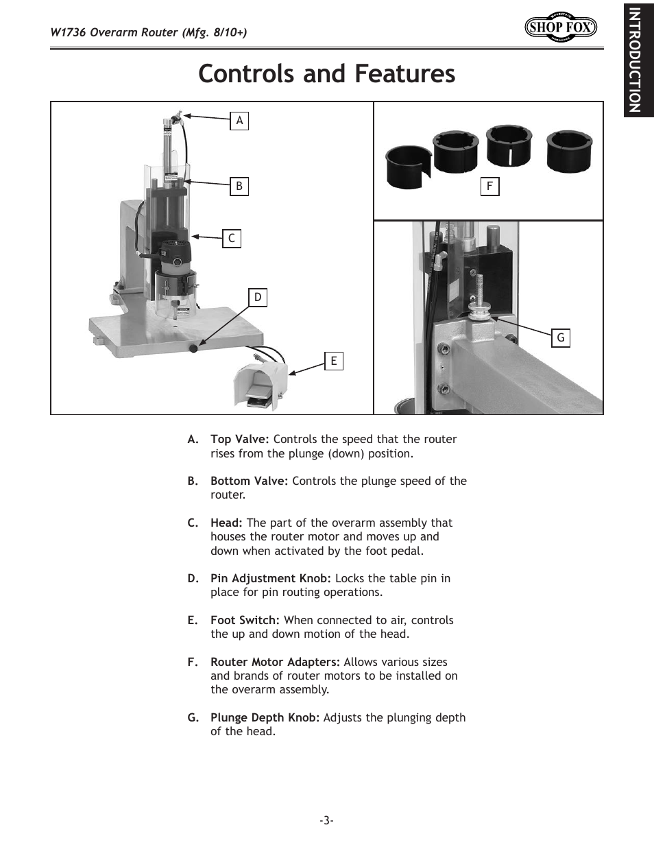 Controls and features | Woodstock W1736 User Manual | Page 5 / 28