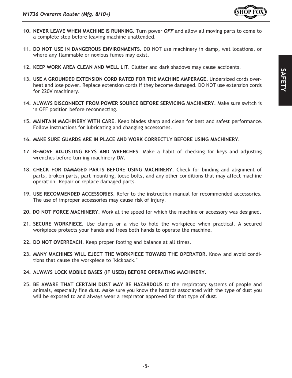 Safety | Woodstock W1736 User Manual | Page 7 / 28