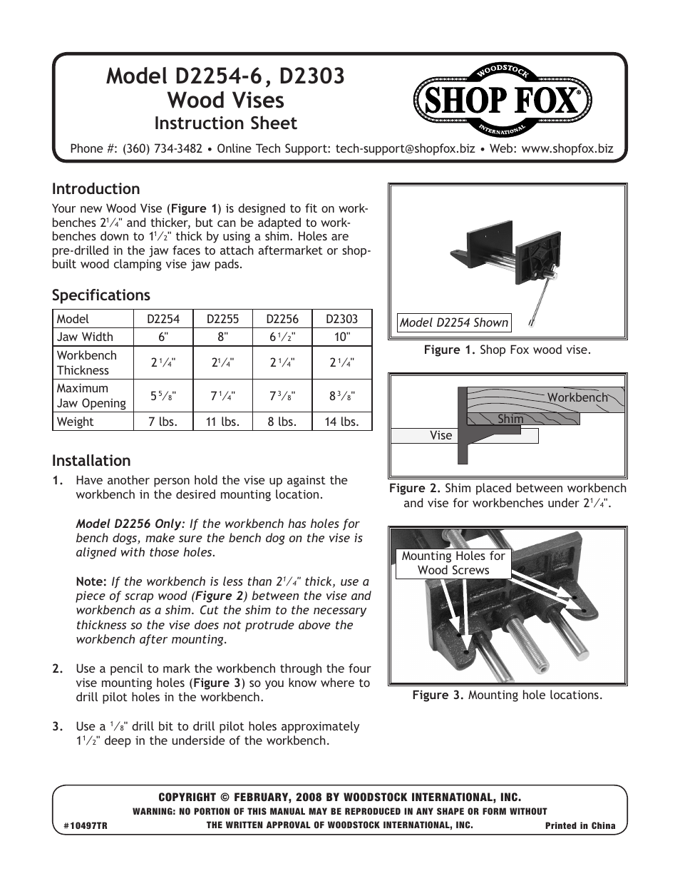 Woodstock Wood Vises D2254-6 User Manual | 4 pages