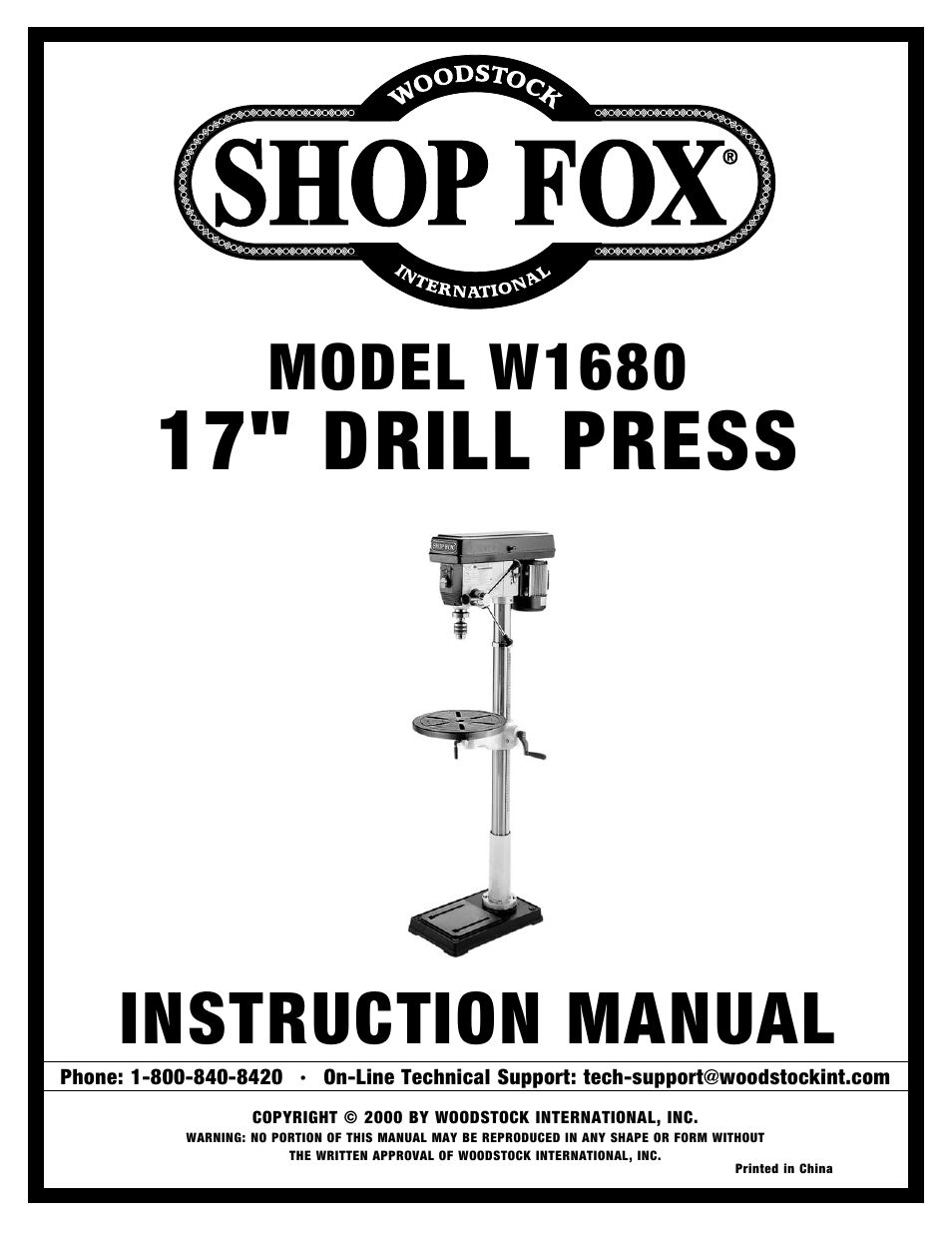 Woodstock 17" Drill Press W1680 User Manual | 29 pages