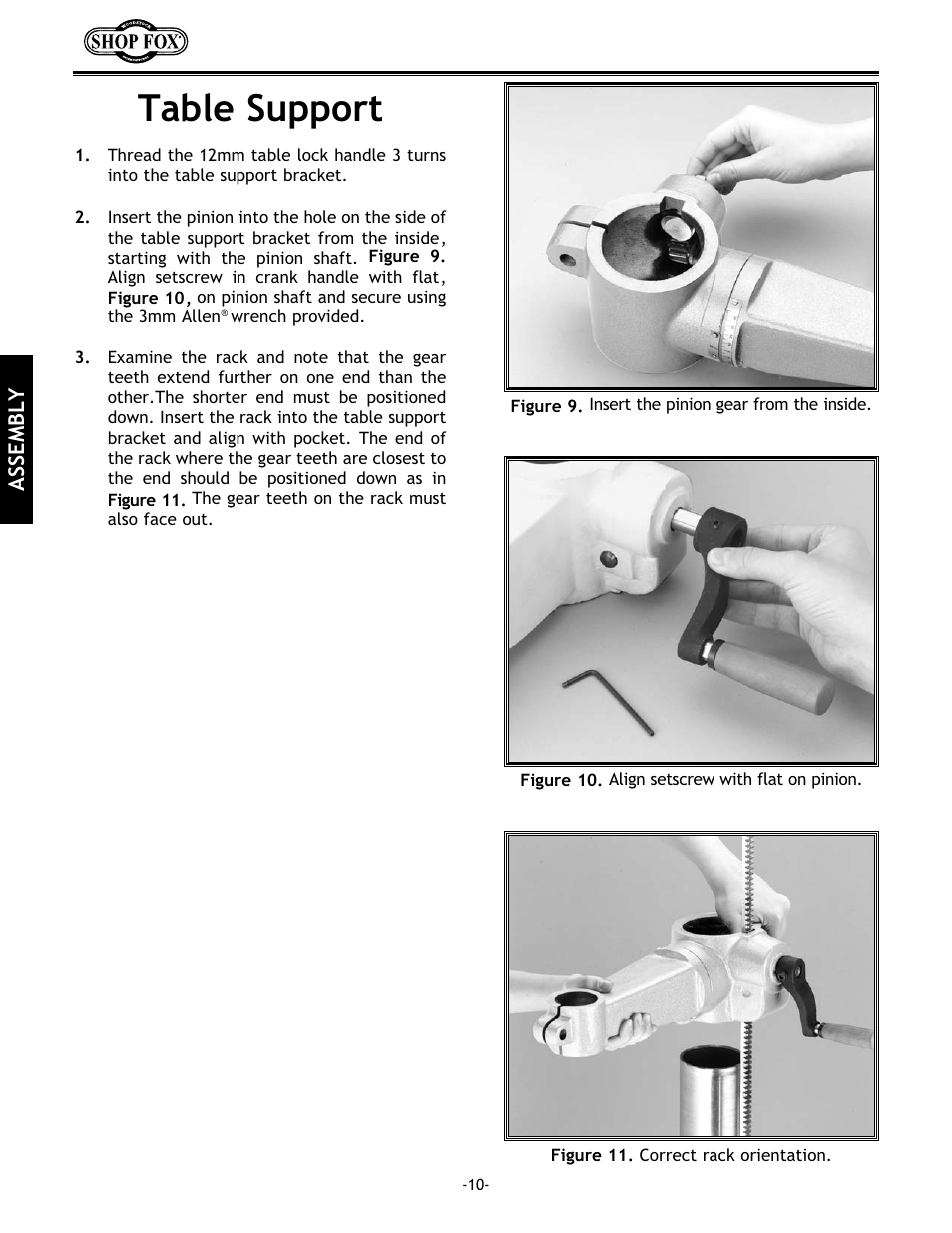 Table support | Woodstock 17" Drill Press W1680 User Manual | Page 11 / 29