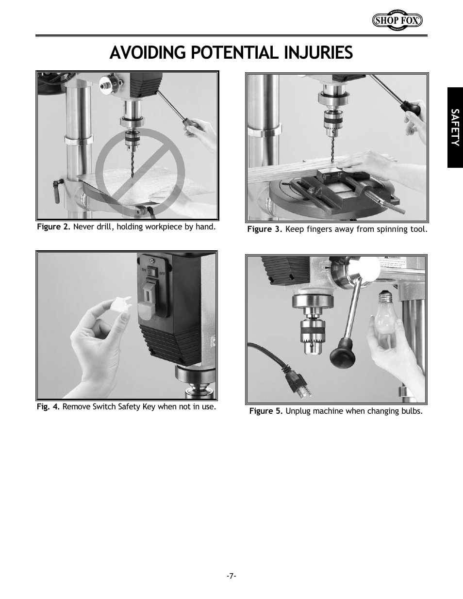 Avoiding potential injuries | Woodstock 17" Drill Press W1680 User Manual | Page 8 / 29