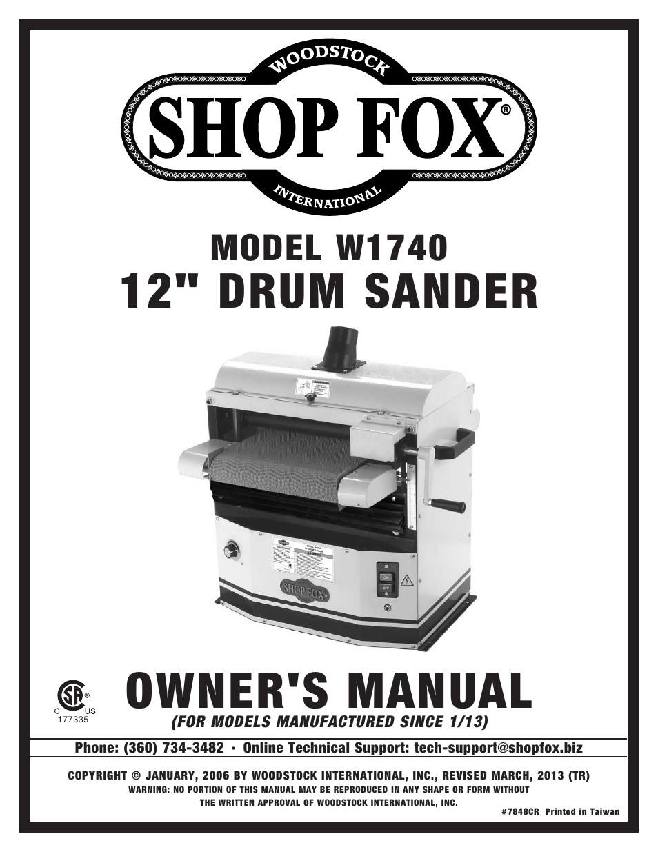 Woodstock SHOP FOX W1740 User Manual | 60 pages