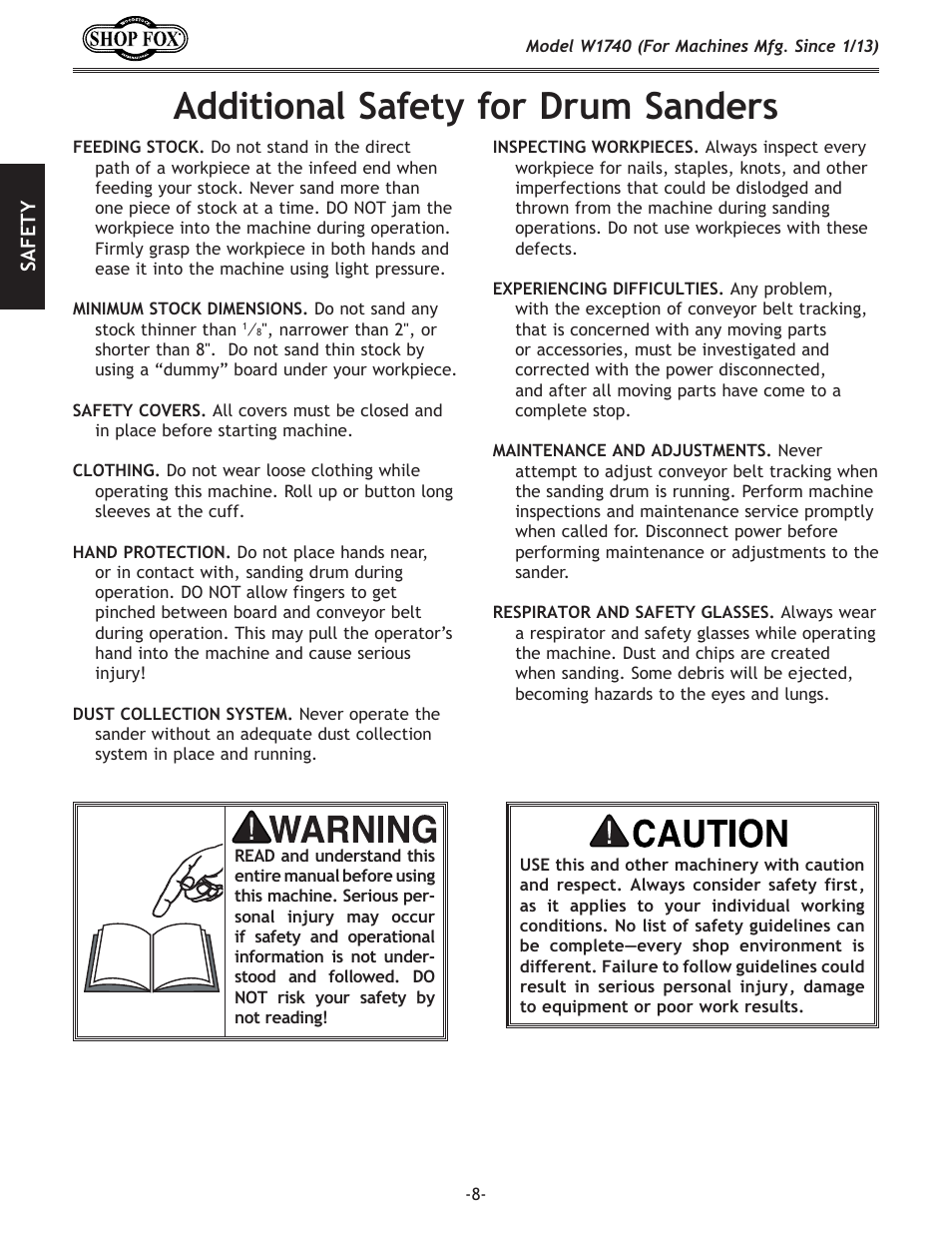 Additional.safety.for.drum.sanders | Woodstock SHOP FOX W1740 User Manual | Page 10 / 60