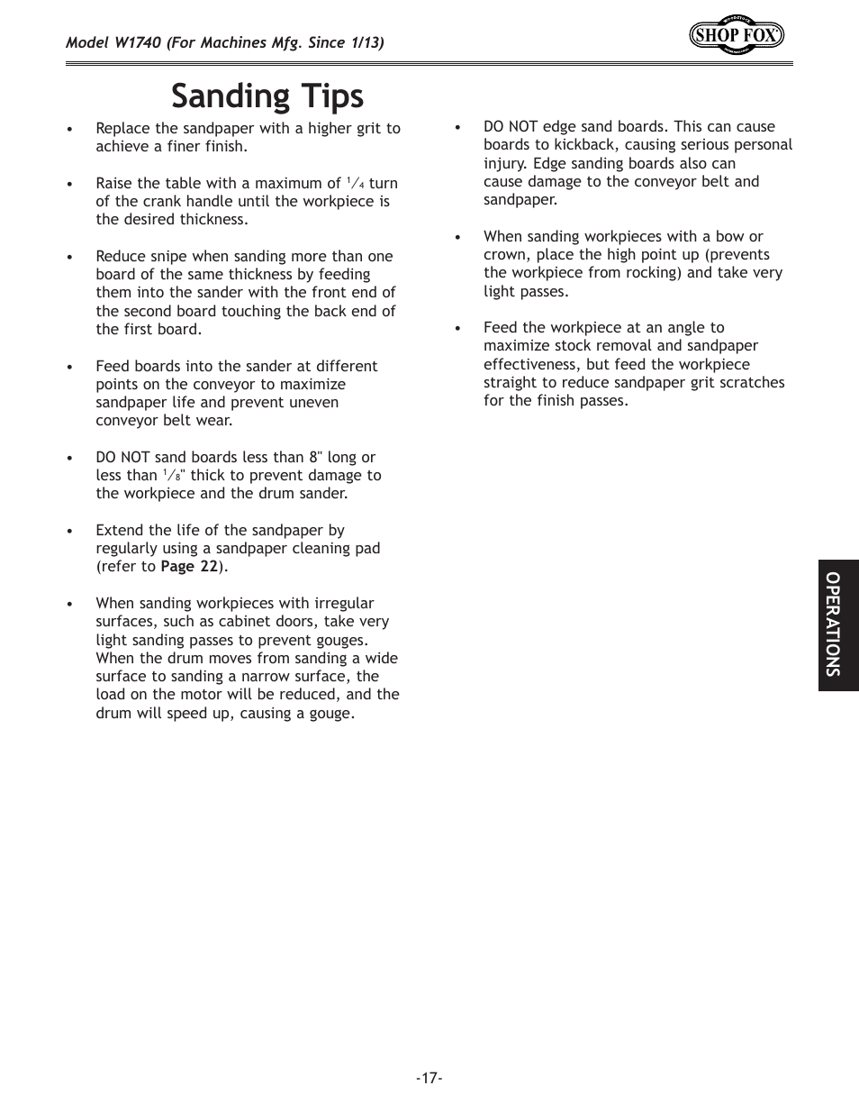 Sanding.tips | Woodstock SHOP FOX W1740 User Manual | Page 19 / 60