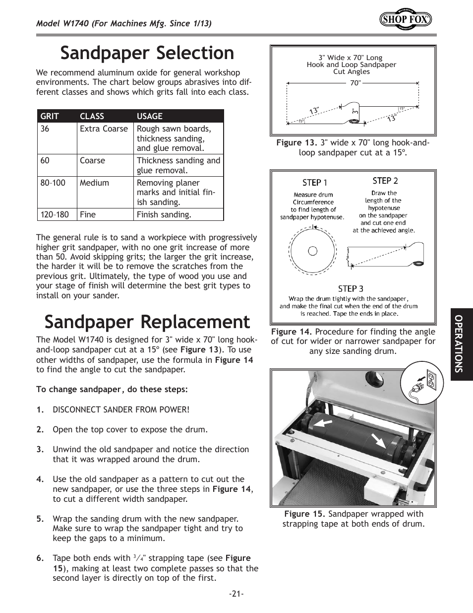 Sandpaper.replacement, Sandpaper.selection | Woodstock SHOP FOX W1740 User Manual | Page 23 / 60