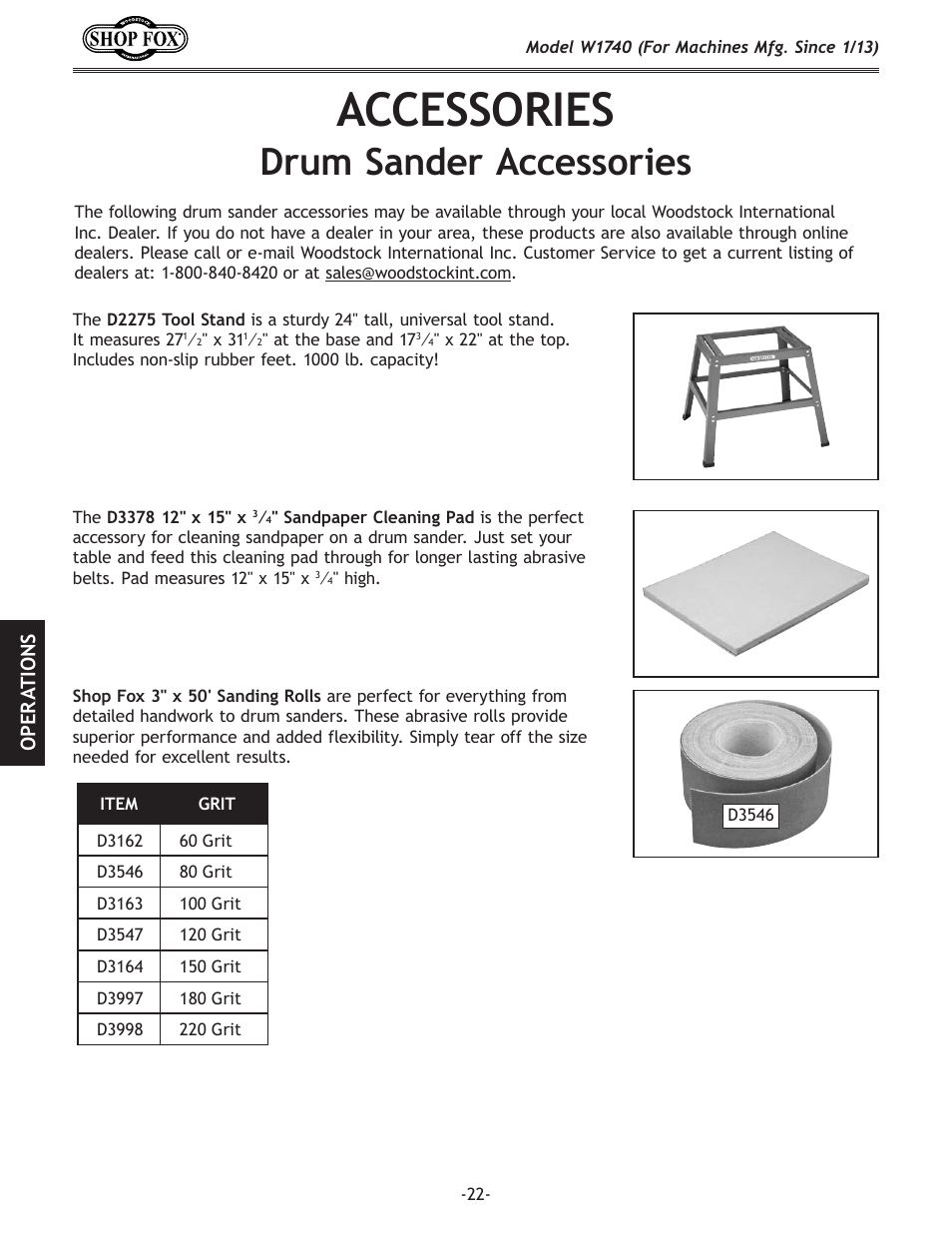 Accessories, Drum.sander.accessories | Woodstock SHOP FOX W1740 User Manual | Page 24 / 60